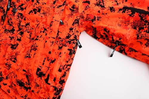 AYIN Blaze Orange Digital Camo Winter Hunting Coat Jacket – Waterproof Parka, Windproof, Insulated 200g, Removable Hood, Silent Fabric, 7 Pockets, Large