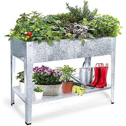 FOYUEE Galvanized Raised Garden Bed for Vegetables Elevated Planter Box with Legs Outdoor Patio Apartment Herb Container Metal Cover