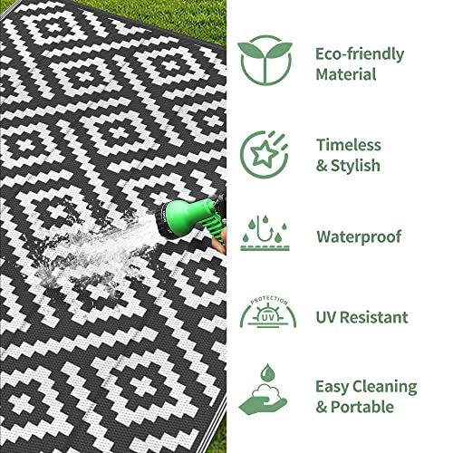 Image of GENIMO Outdoor Rug, Waterproof Plastic Rugs for Patio, 5'x8' Black White