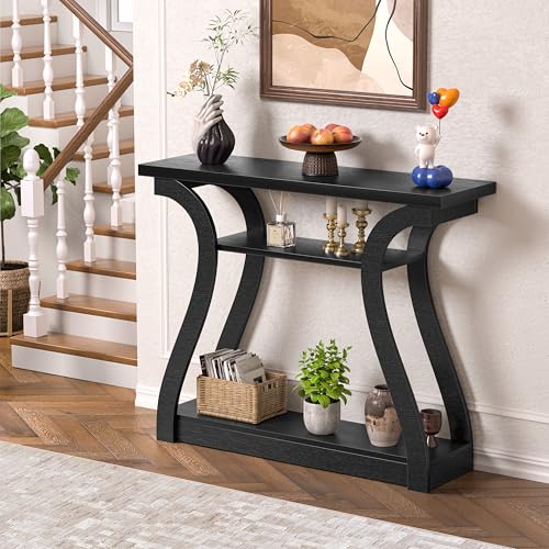 UODERS Wooden Console Table with Curved Legs and Shelf, 3-Tier