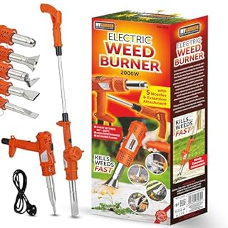 My Garden Electric Weed Burner - 2000W Garden Weed Burner W/ 5 Nozzles, 2 Heat Settings Up to 650°C, 1.8 Meter Cable, a UK Plug & Non Slip Handle W/Cord Buckle for Driveways, patios, and Pathways