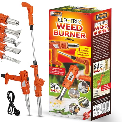 Image of My Garden Electric Weed Burner - 2000W Garden Weed Burner W/ 5 Nozzles, 2 Heat Settings Up to 650°C, 1.8 Meter Cable, a UK Plug & Non Slip Handle W/Cord Buckle for Driveways, patios, and Pathways