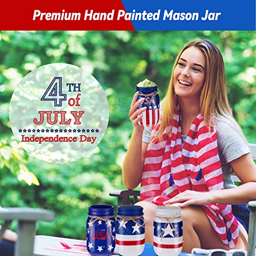 4 Pieces American Flag Mason Jars Americana Decor 4Th Of July Decorations Mini Tiered Tray Decor Set Patriotic Decorations Rustic Mason Jar Centerpiece For Table Shelf Home Kitchen Decors Gift Ideas #TOP6