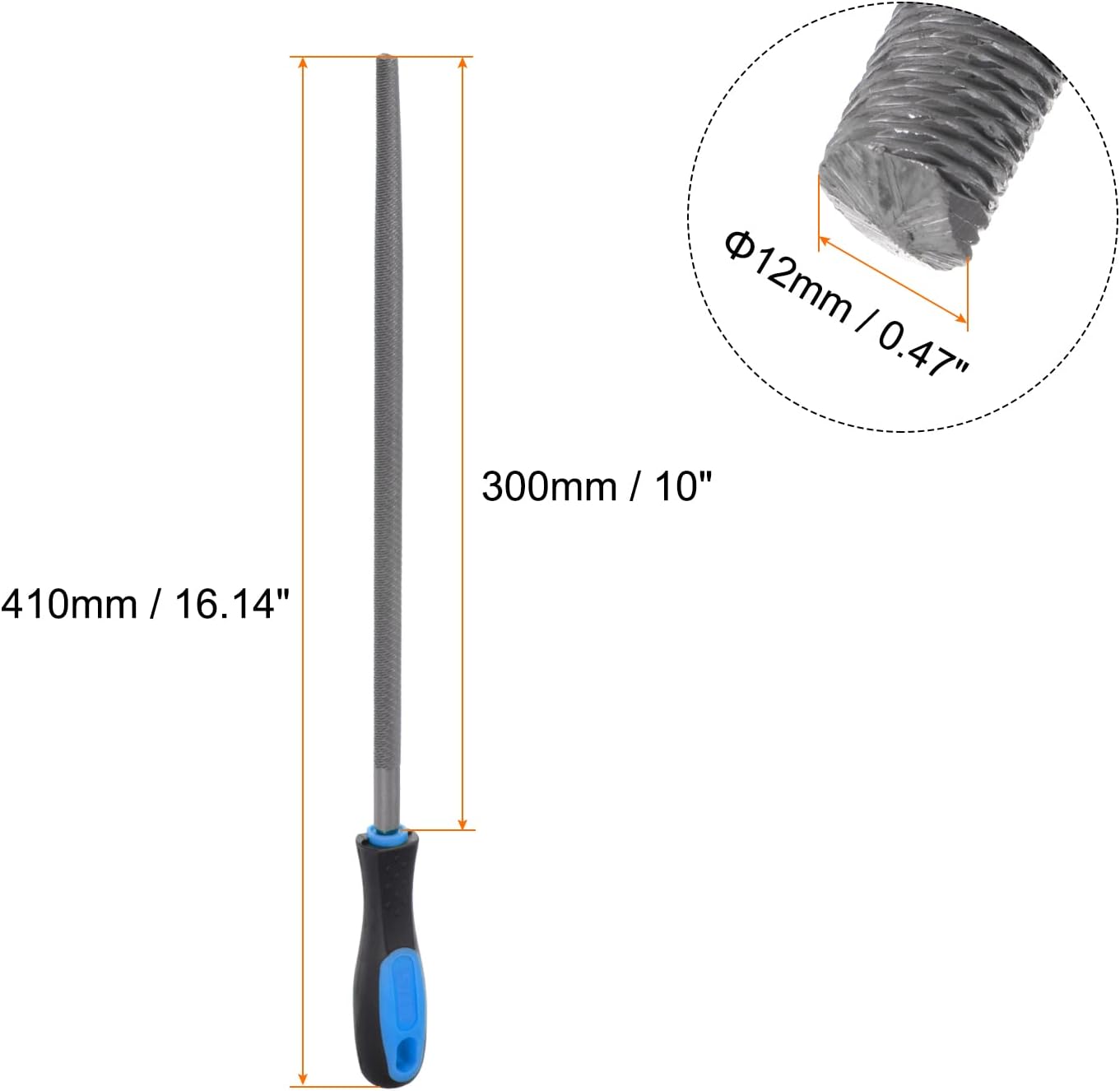 HARFINGTON Round File 12" High Carbon Hardened Steel Double Cut Hand Rasp with Plastic Handle for Deburring and Removing Material