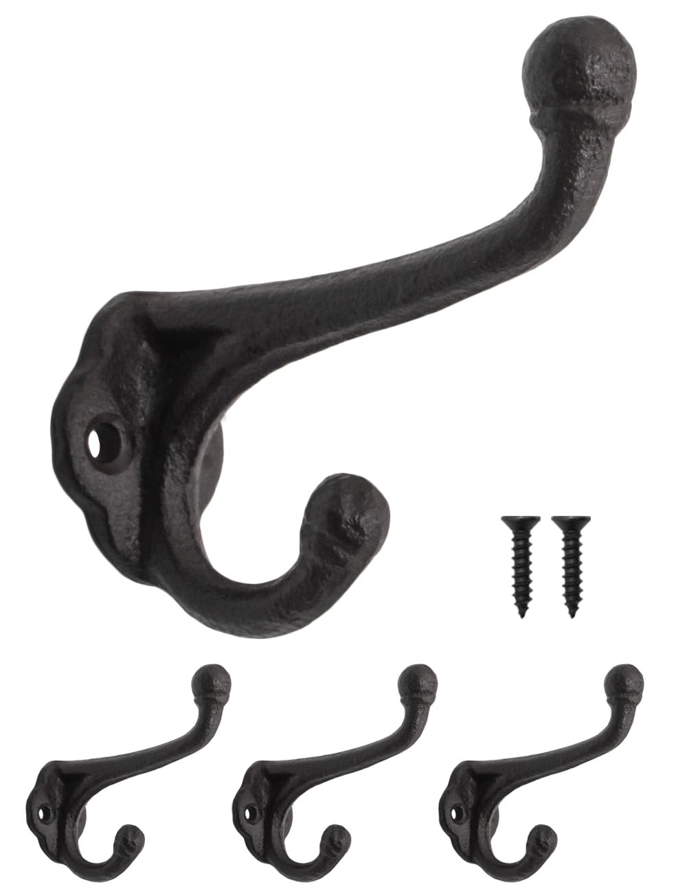 Fuxxer® 3 x Rustic Iron Hooks, Coat Hooks, Cast Iron, Black, 8 x 8 cm