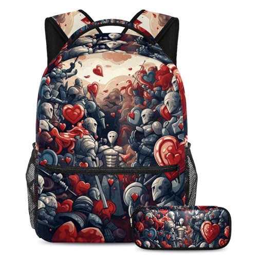 Cartable sac à dos trousse cœurs rouges grand cartable scolaire fille
