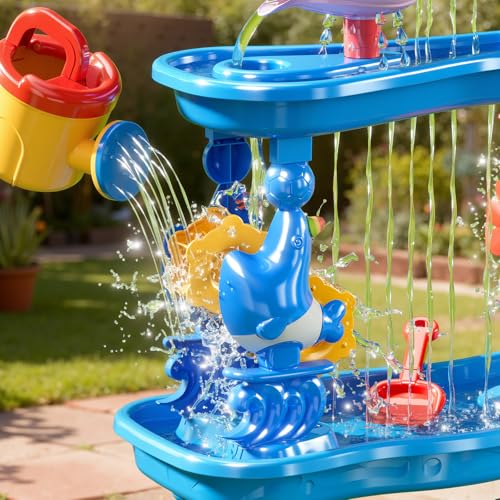 ZDRKWSM 4-Tier Water Table for Kids 3-5, Summer Outdoor Beach Sensory Activity Playset Kids Sand and Water Table Toys, Birthday Gifts for Boys and Girls 3 4 5 6 7 8