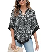 Micoson Womens 3/4 Sleeve Chiffon Blouses V Neck Double Layers Mesh Shirts Dressy Flowy Tunic Tops