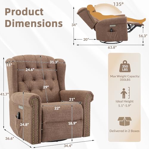Sillón reclinable eléctrico tapizado marrón miniatura 2