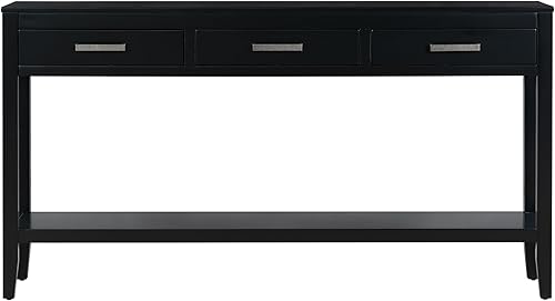 Miniatura 9 de Moderna mesa consola de 3 cajones con 1 estante, mesa auxiliar de madera maciza para pasillo, sala de estar, vestíbulo, pasillo, fácil de montar