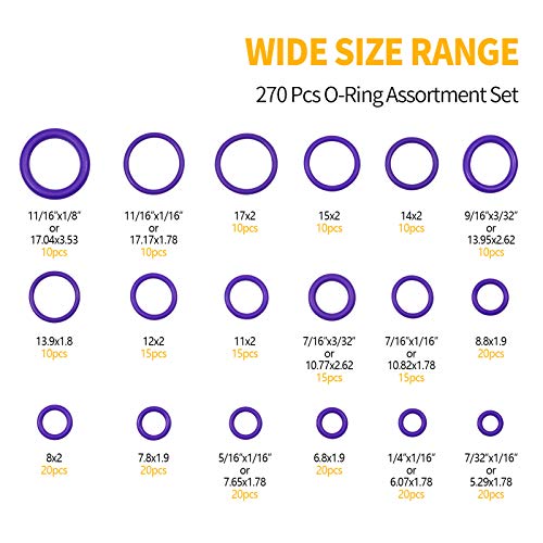 SPEEDWOX 270 Pcs Rubber O Ring Assortment Kit with Valve Core Removal Tool and Double-Ended Hook Gasket Ring Set Sealing Gasket Washer Set for Faucet Tap Plumbing and Automotive Repair