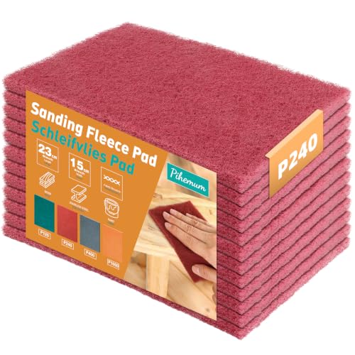 12 Pack 6" x 9" General Purpose Scuff Pads, Red 240 Grit – Non-Woven Hand Automotive Sanding Pads for Scuffing, Scouring &amp; Paint Surface Prep – Thick Design for Auto Body, Woodworking &amp; Metal