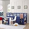 Twin Size Loft Bed with Desk Low Study Kids Twin Loft Bed with Storage Pine Wood Loft Bed Twin for Kids Twin Loft Bed with Cabinet Ladder Safety Guard Rails Bookcase Shelf Navy