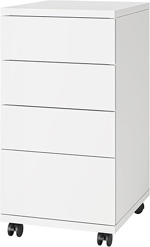 Miniatura 9 de Cómoda de 4 cajones, armario de almacenamiento de madera con ruedas, pedestal rodante debajo del escritorio, para oficina en casa, tamaño