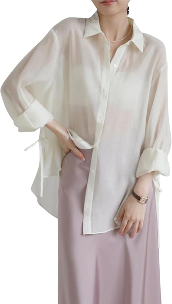 Amazon シアーシャツ レディース シャツ レディース 透け感 カーディガン Uvカット 冷房対策 大人可愛い 大きいサイズ 夏 シアー シャツ 長袖 シースルー トップス ゆったり 薄手 肌魅せ 着痩せ 通勤 通学 カジュアル お出かけ オフィス S 3xl シャツ ブラウス 通販