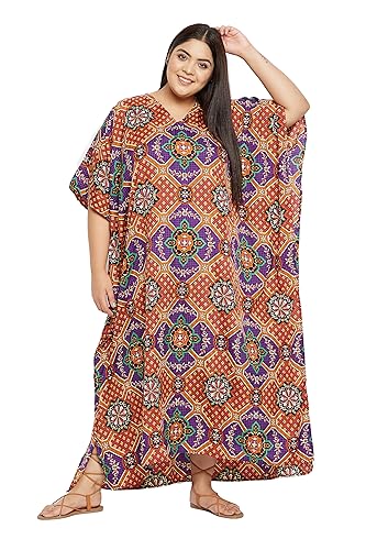 Image of Gypsie Blu Women Plus Size Kaftan Dress Beach Cover Up Maxi Dresses for Women, V-Neck Kimono Sleeve 1X-3X