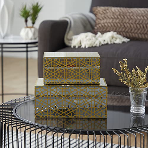 Cosmoliving By Cosmopolitan Wood Geometric Hinged Lid Jewelry Box, Set Of 2 11", 9"W, Gold #TOP1