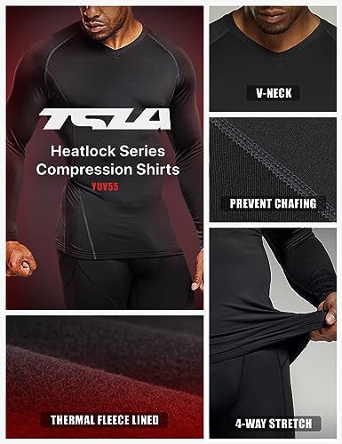 TSLA Men's Thermal V-Neck Long Sleeve Compression Shirts, Athletic Base Layer Top, Winter Gear Running T-Shirt - Image 4