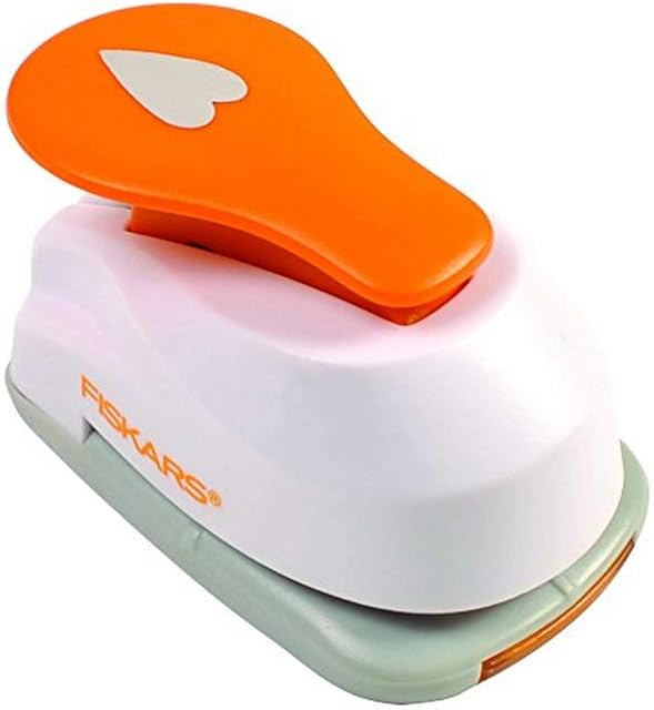 Fiskars Motive Lever Punch, Heart, Diameter 1.9 cm, for Left And Right Handers, Steel/Plastic, White/Orange, Lever Punch, S, 1004644