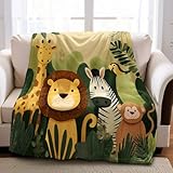 Cartoon-Dschungel Kuscheldecke Fleecedecke Decke 130x170 cm Tiere Löwe Giraffe Wohndecken Couchdecke Flauschig Überwurf Mikrofaser Tagesdecke Sofadecke Für Bett Sofa Schlafzimmer Büro