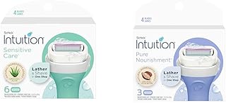 Intuition Schick Sensitive Skin Womens Razor Refills with Vitamin E & Aloe, Pack of 6 & Schick Intuition Pure Nourishment Womens Razor Refills with Coconut Milk and Almond Oil, Pack of 3