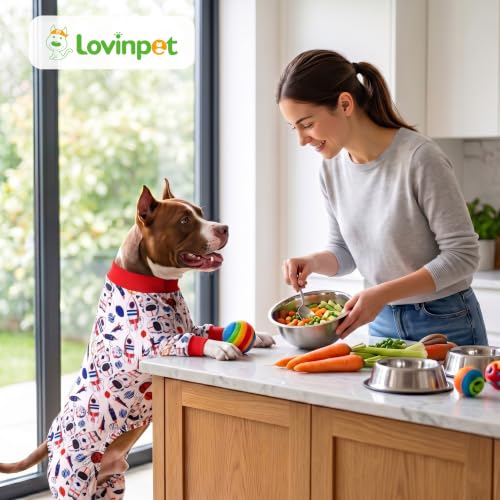 LovinPet Large Dog Outfit - Space Snow Prints, Lightweight Pullover Large Puppy Pajamas, Full Coverage Dog Pjs, Pitbull Onesie, Pet Pajamas for Dogs, Pitbull Clothes, White 2XL by LovinPet - Used condition - Image 9
