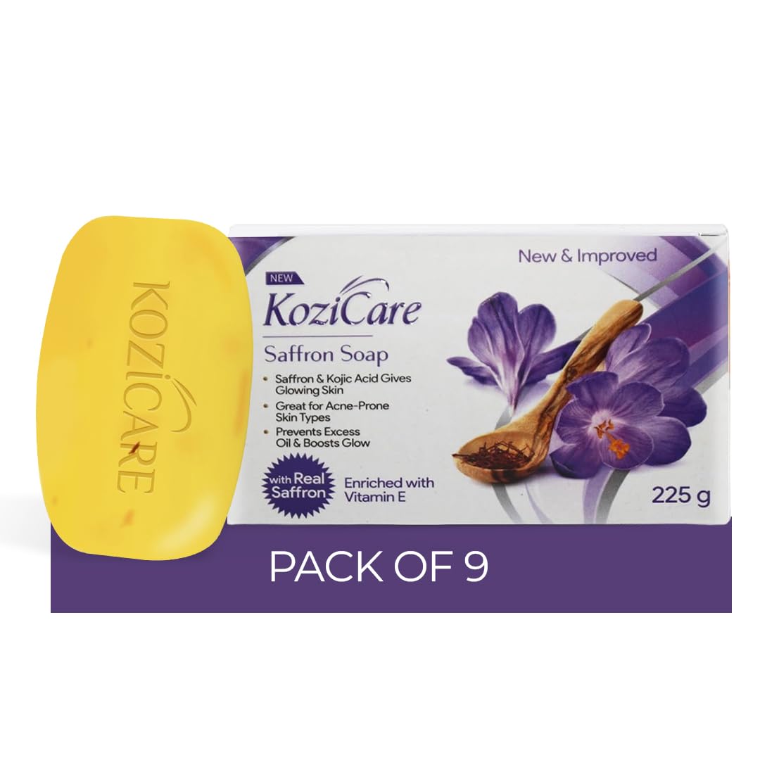 Kozicare Kojic Acid Soap & Glutathione Soap | Saffron Soap | Body Tan Removal Soap & Detan Soap | Soap for Men & Women | For Dark Spots, Excess Oil & Acne Scars | Even Out Skin Tone - Pack of 9