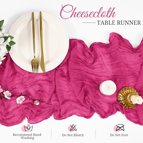 Pesonlook 12er Set Gaze-Tischläufer für Hochzeiten, 55 x 300 cm, Heißrosa – Ansicht 4