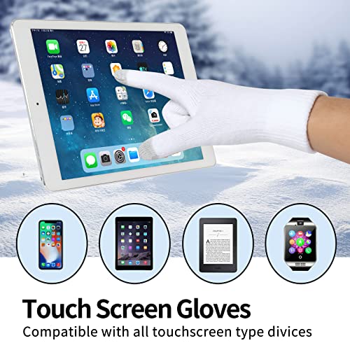 Pom Beanie Hat Scarf Gloves Set 3 In 1 Warm Thick Lining Slouchy Beanie Hats Scarf Touch Screen Gloves For Womens Girls (White) #TOP5