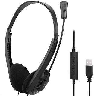 TFUFR USB Headset with Microphone, Computer Headphone with Noise Cancelling Mic & Audio Controls, PC Headsets Adjustable Headband Earphone for Office, Call Center, Online Conference