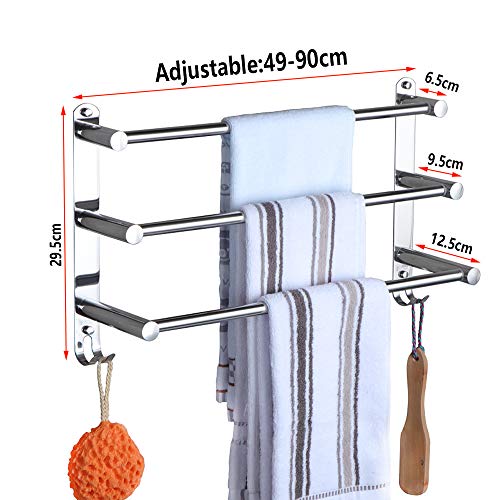 HONPHIER Verstelbare Handdoekenrek 3-Tier Bad Handdoekenrek SUS 304 Rvs Handdoek Planken met Haken Wandgemonteerde… - Image 3