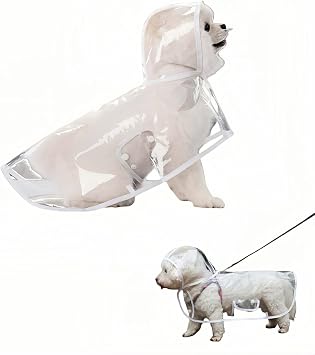 Clear Dog Rain Poncho for Small Medium Dogs,Heavy Waterproof Raincoat with Hidden Leash Hole&Adjustable Snaps,Pet Hooded Cape for Bichon Poodle 6.6-9.5lbs Transparent, Large