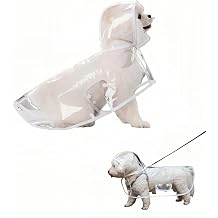 Clear Dog Rain Poncho for Small Medium Dogs,Heavy Waterproof Raincoat with Hidden Leash Hole&Adjustable Snaps,Pet Hooded Cape for Bichon Poodle 6.6-9.5lbs Transparent, Large