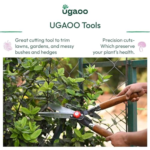 Image of UGAOO Hedge Shears for Gardening | Garden Shears & Garden Cutting Scissors | Plant Cutting, Hedge Trimming Scissors | Heavy Duty Garden Cutter Tool with Wooden Handle, 10 Inch Blade