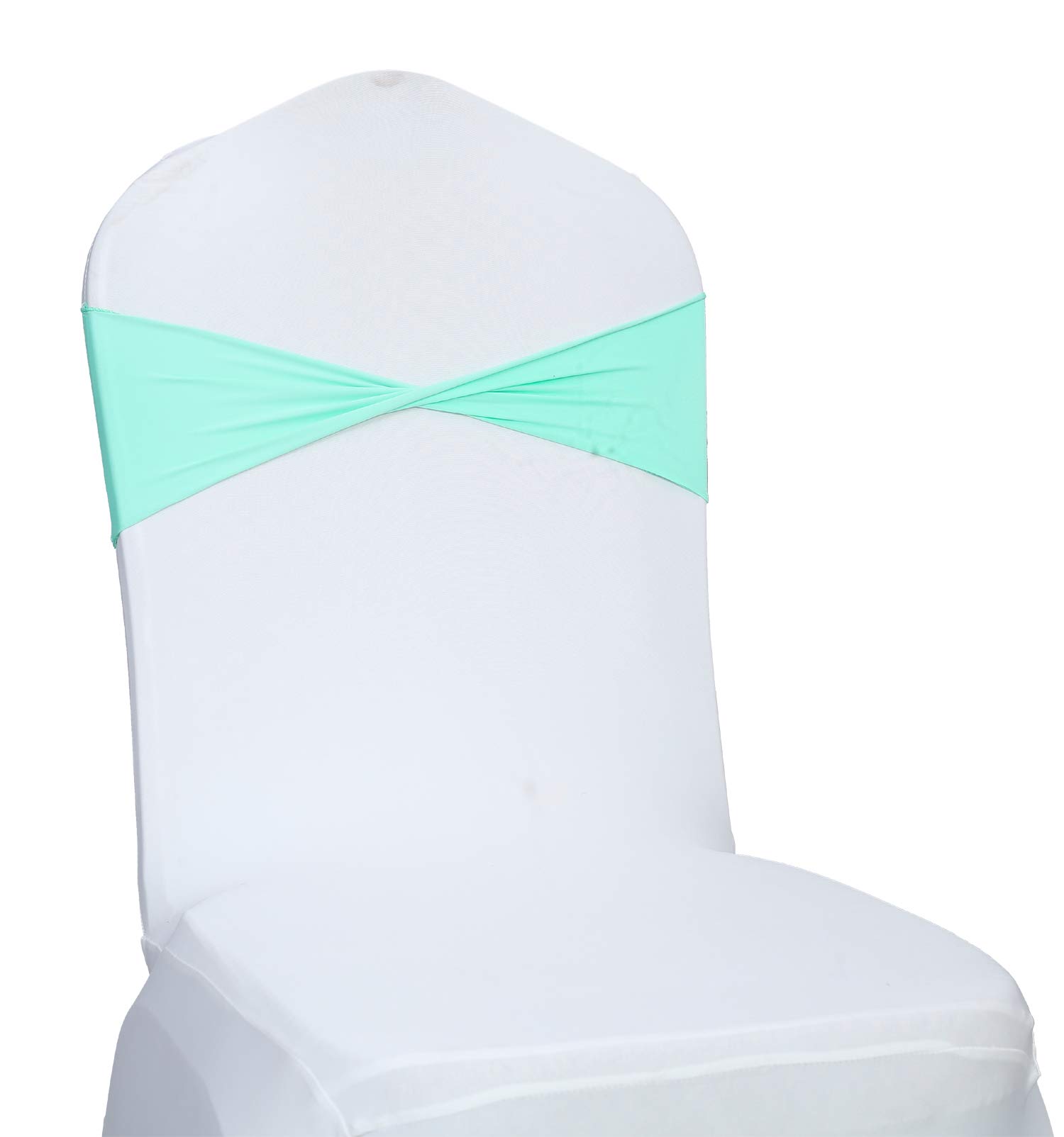 VDS10 PCS Spandex Chair Sashes Bow for Wedding and Events Decoration Elastic Chair Bands Ties Without Buckle Lycra Slider sash - tiffny Blue