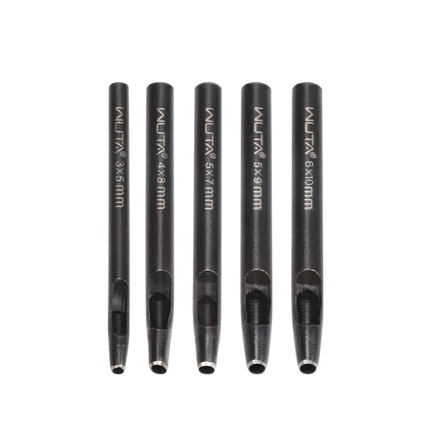 WUTA 5 Size Oval Leather Hole Punch Set,Carbon Steel Belt Hole Puncher, Leather Hand Punching Tool for Leathercraft Working