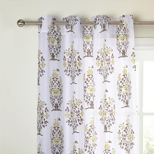 Image of Homestan 100% Cotton Block Print Long Door Curtains 9 Feet Long Set of 2 with Stainless Steel Grommets for Home Decor (9 X 4.5 Feet, Yellow)