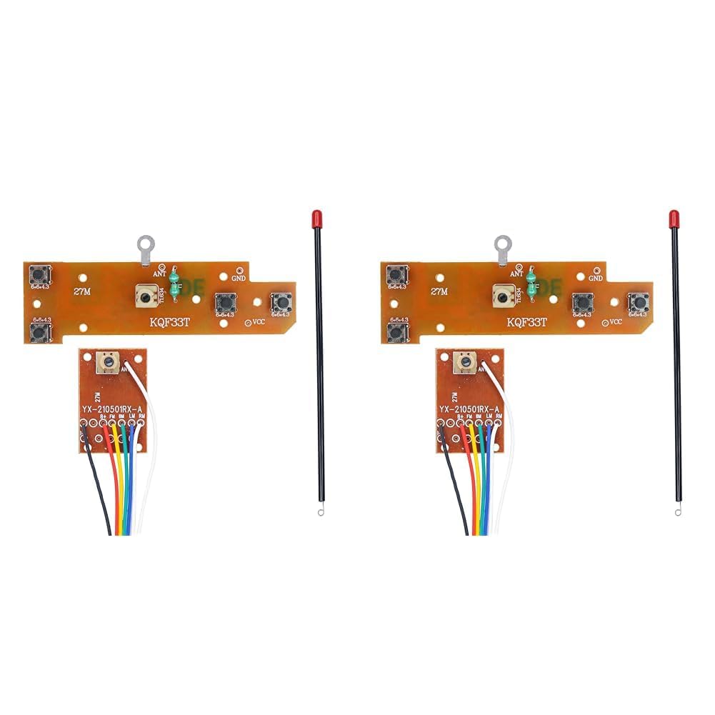 QQF 4CH Remote Control Receiver and Transmitter Set 27MHz RX TX with Dual Antennas Compact RC Module Pack of 2 for Model Cars Boats Robotics Wireless Projects Green-image-23