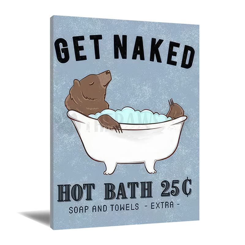 EASSYGIFI Bear Bathroom Art Prints,Get Naked Grizzly Bear Wall Art,Bear Gifts Art Prints,Funny