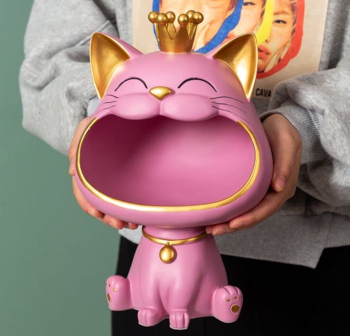 Amazon｜小物入れ 大きな口を開けたネコさん 笑顔 金色の王冠と