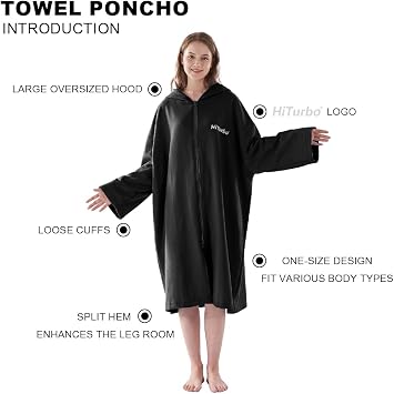 Hiturbo Microfiber Towel Surf Poncho: Absorbent Zippered Changing Robe