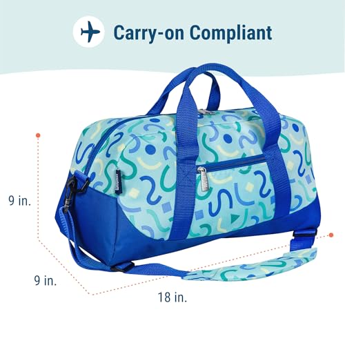 Image of Wildkin Kids Overnighter Duffel Bag - Carry-On Size, Ideal for School & Sleepovers - Confetti Blue