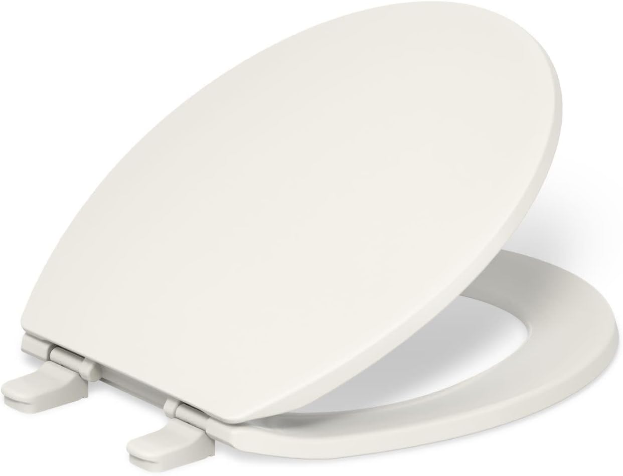 KOHLER K-4775-96 Brevia Round Toilet Seat with Quick-Release Hinges And Quick-Attach Hardware For Easy Clean, Biscuit