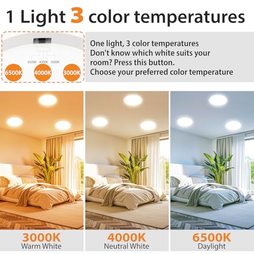 slochi Deckenlampe LED Deckenleuchte Flach, Ø22CM 3Farben 18W 1800LM Weiß – Ansicht 2