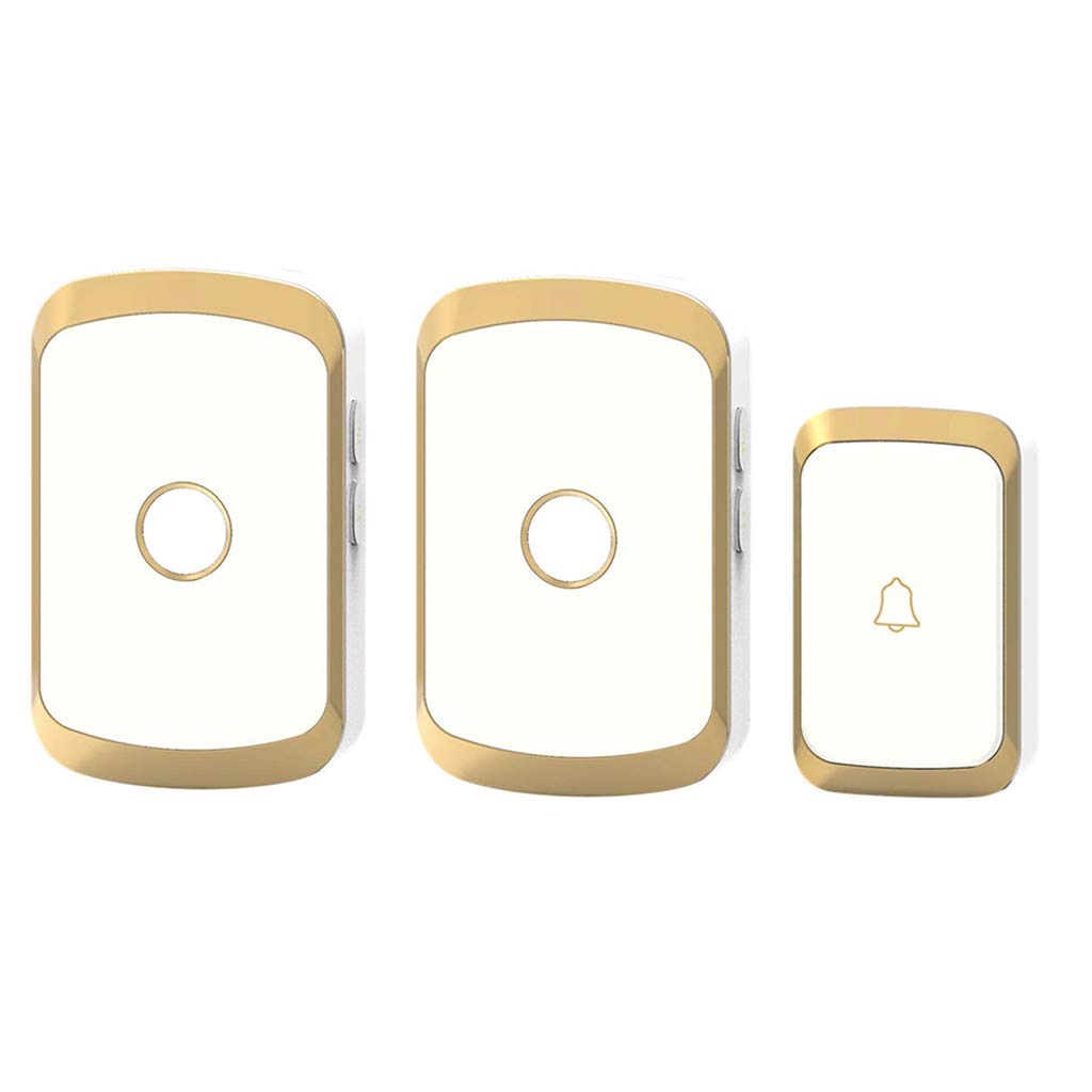 LIUXIUER Wireless Doorbell Waterproof, 1 Transmitter And 2 Receivers Wall Plug-In Cordless Doorbell, 300M (984FT) Transmission Distance, 4 Volume Levels / 36 songs,Gold