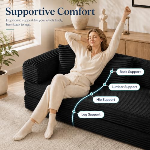 Image of AUGOP Futon Sofa Bed Boneless Couch for Living Room,Pull Out Couch with Sleeper Sofa,Day Bed Couch with Storage Pocket,Removable Corduroy with 2 Pillow