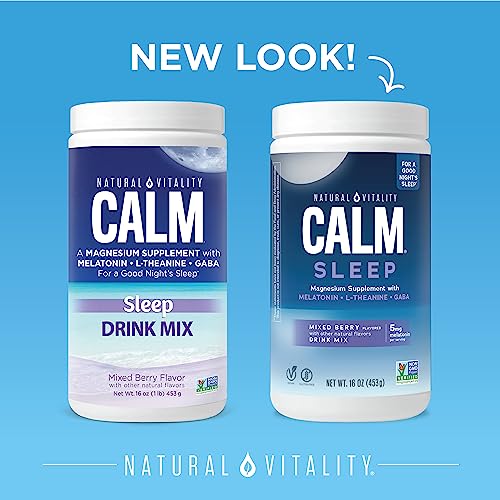 Natural Vitality Calm Sleep, Melatonin & Magnesium Citrate, Sleep Aid Drink Mix, Gaba, Sleep Aid, Vegan, Gluten Free & Non-Gmo, Mixed Berry, 16 Oz #TOP1