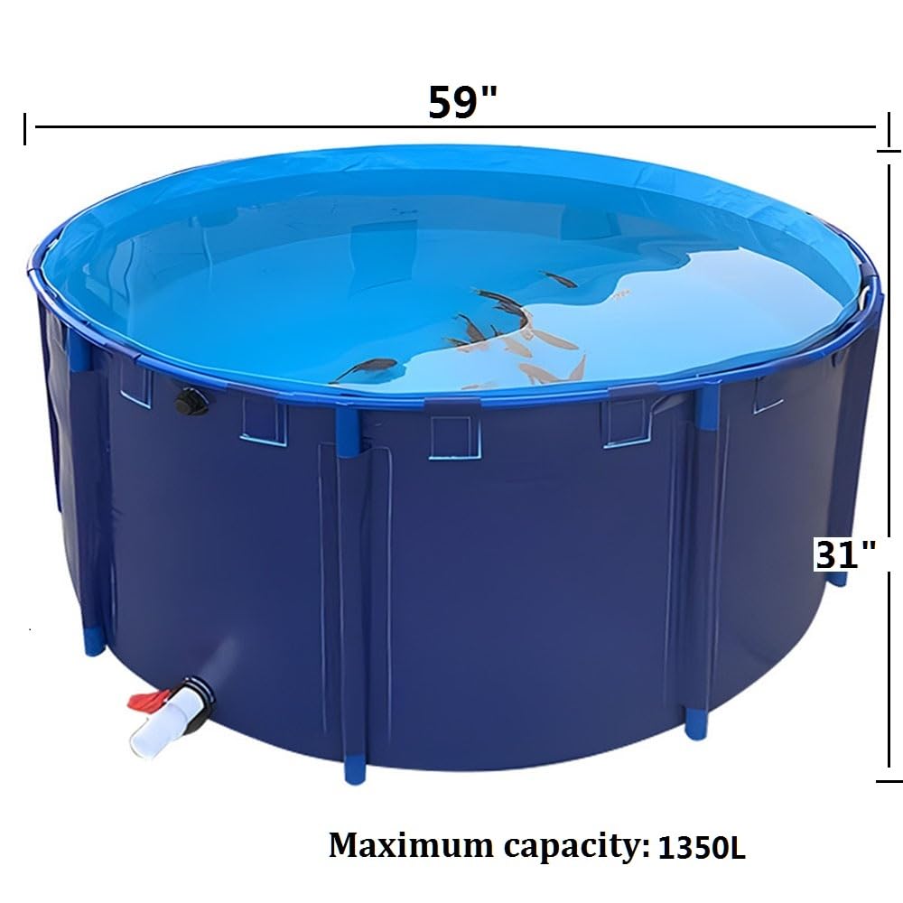 Piscina fuori terra,stagno per pesci in tela circolare ispessimento,grande stagno pieghevole in plastica resistente con staffa per irrigazione agricola di cultura koi, telaio a nastro,1350L