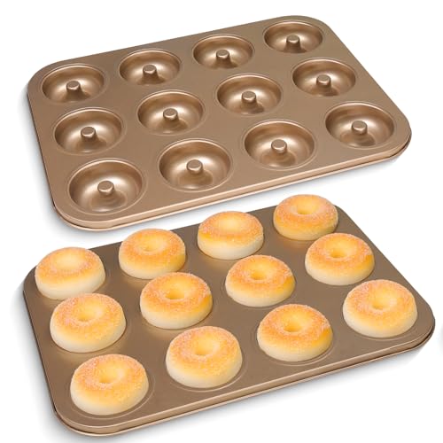 Joinor Non-Stick 12-Cavity Donut Pan for Baking, Doughnut Roasting Pan, 2-Count