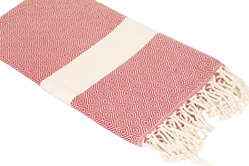 Hammam towel - Beach towel XXL made from 100% recycled cotton - Quick-drying Turkish hammam beach towels, fouta, pestemal Turkish towels ideal as a Turkish blanket 100 x 180 cm (Turkish, Red)